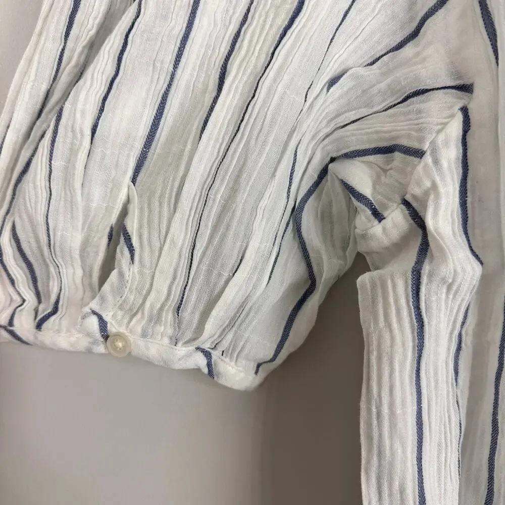 J.CREW Puff Sleeve Top Sheer Gauze Nautical Stripe Small NWT Coastal Prep Vacay